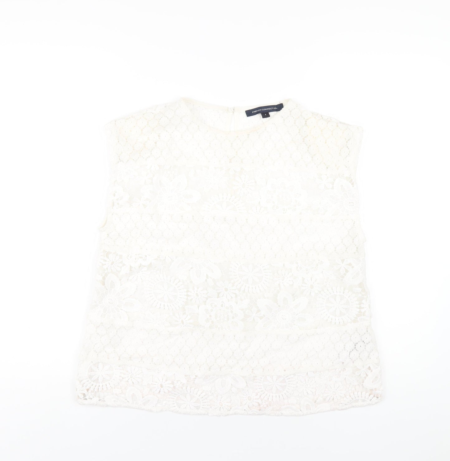 French Connection Womens White Polyester Basic T-Shirt Size S Round Neck