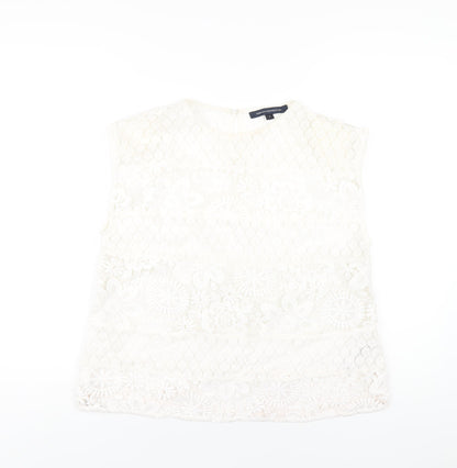 French Connection Womens White Polyester Basic T-Shirt Size S Round Neck