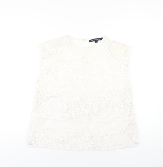 French Connection Womens White Polyester Basic T-Shirt Size S Round Neck