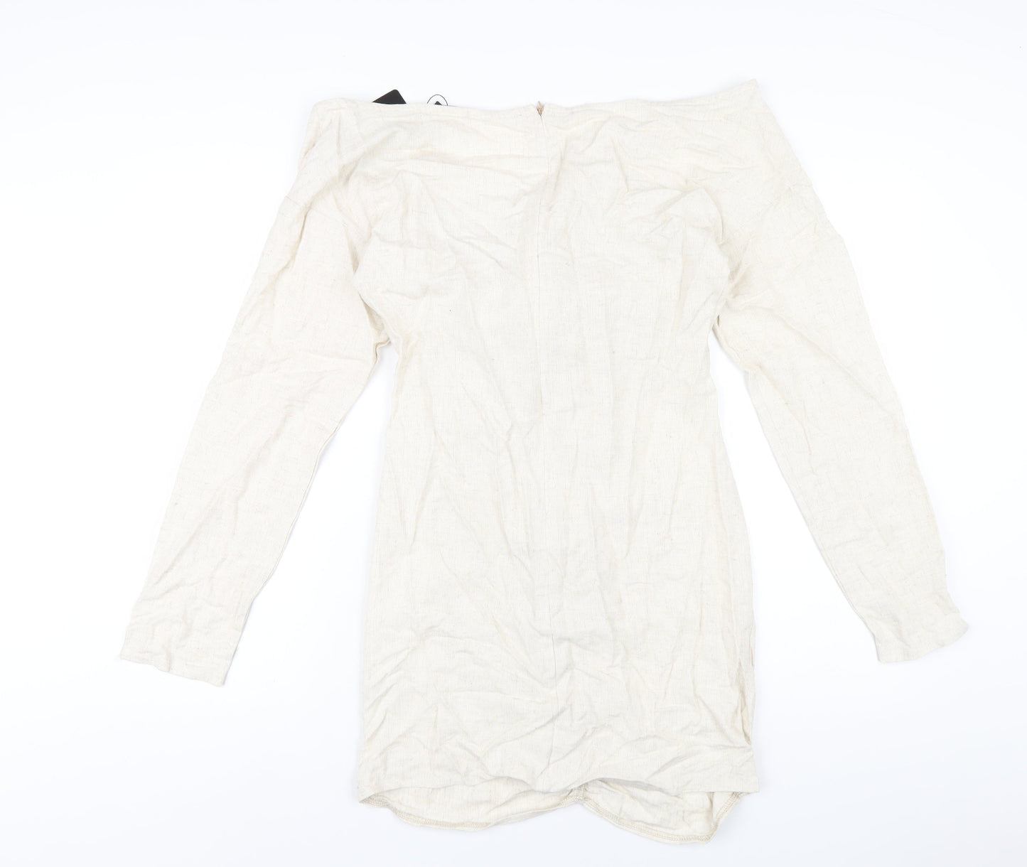 PRETTYLITTLETHING Womens Beige Viscose Mini Size 14 V-Neck Zip