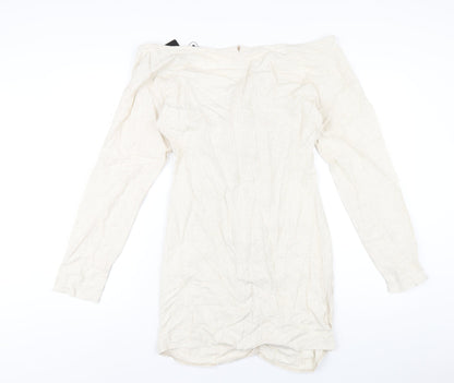 PRETTYLITTLETHING Womens Beige Viscose Mini Size 14 V-Neck Zip