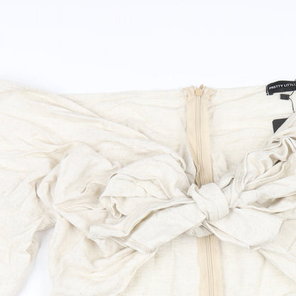 PRETTYLITTLETHING Womens Beige Viscose Mini Size 14 V-Neck Zip