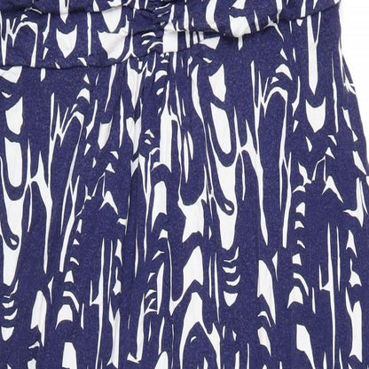 Pure Womens Blue Geometric Viscose A-Line Size 16 V-Neck Pullover