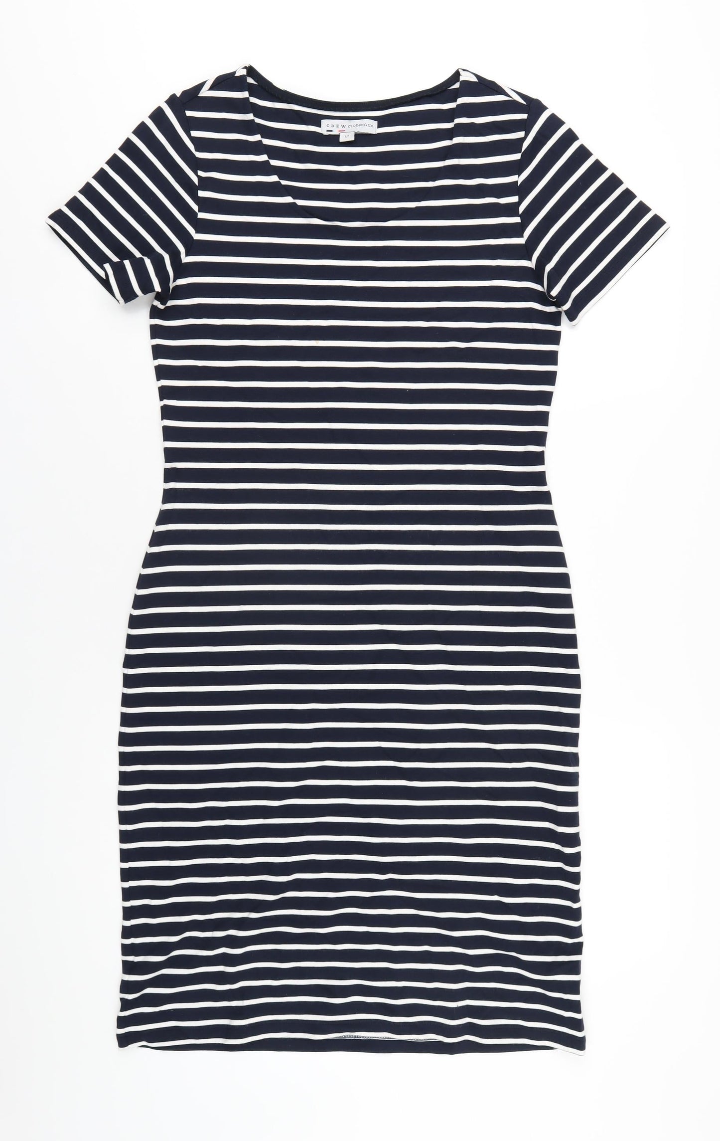 Crew Clothing Womens Blue Striped Viscose Bodycon Size 12 Scoop Neck Pullover