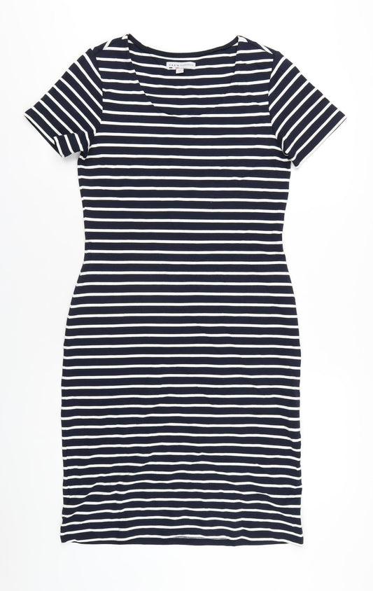 Crew Clothing Womens Blue Striped Viscose Bodycon Size 12 Scoop Neck Pullover