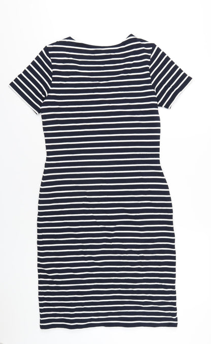 Crew Clothing Womens Blue Striped Viscose Bodycon Size 12 Scoop Neck Pullover