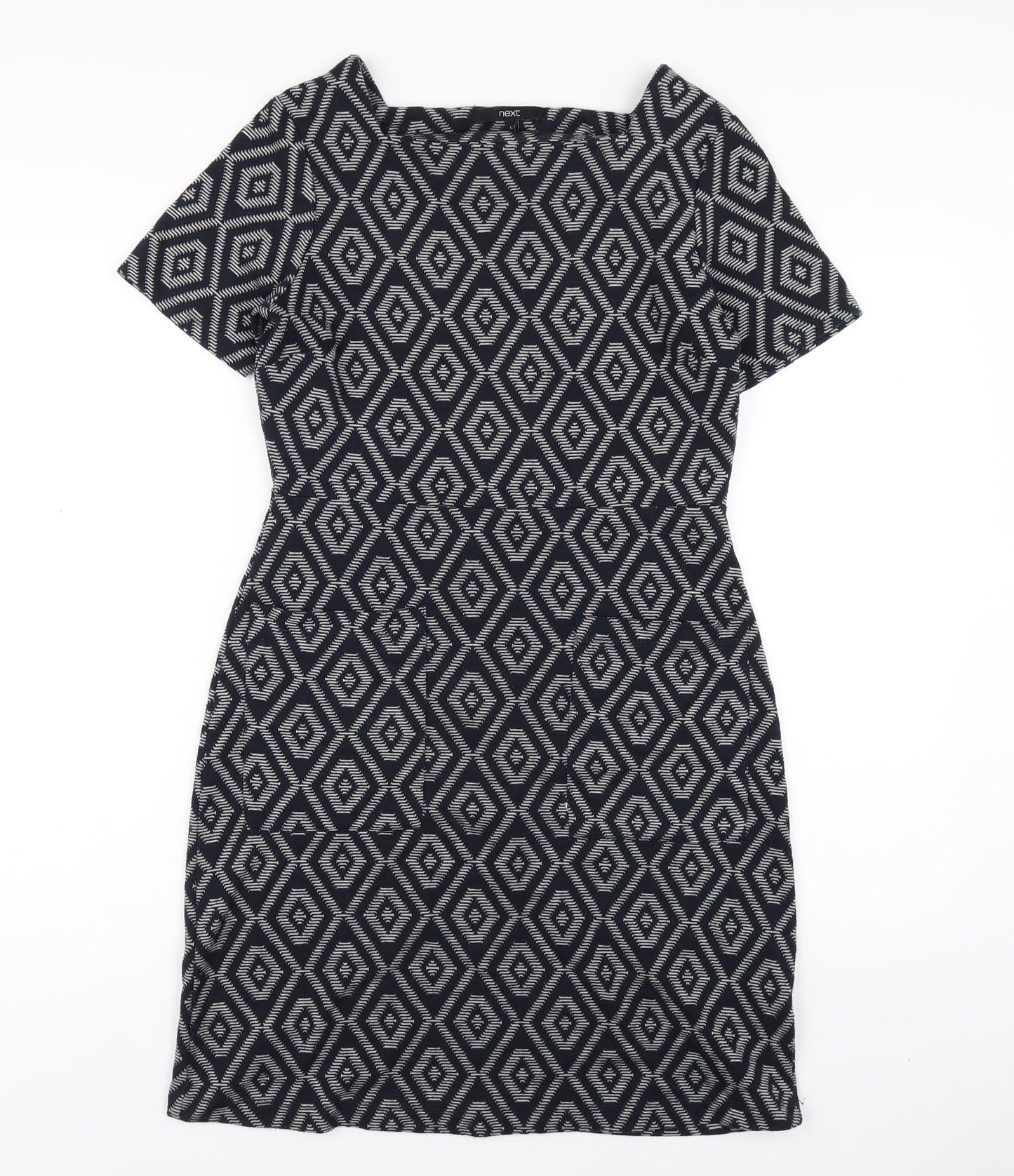 NEXT Womens Blue Geometric Polyester A-Line Size 10 Square Neck Pullover