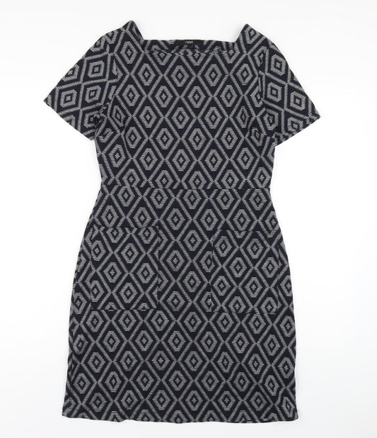 NEXT Womens Blue Geometric Polyester A-Line Size 10 Square Neck Pullover