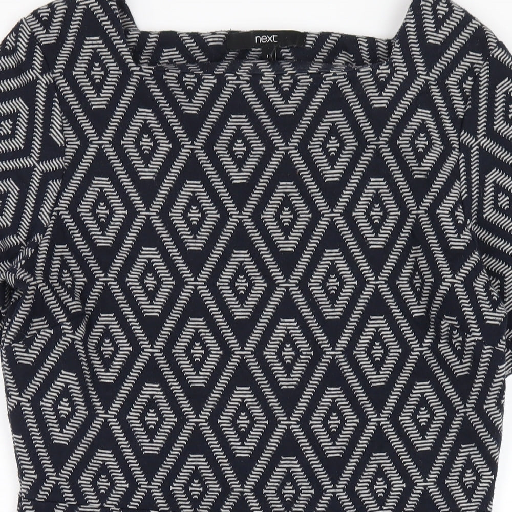 NEXT Womens Blue Geometric Polyester A-Line Size 10 Square Neck Pullover