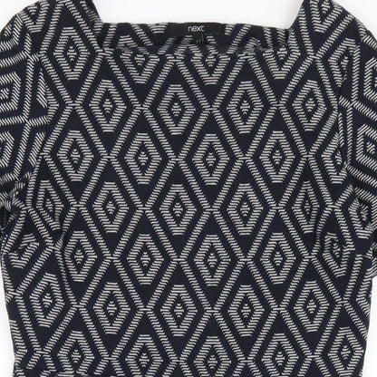 NEXT Womens Blue Geometric Polyester A-Line Size 10 Square Neck Pullover