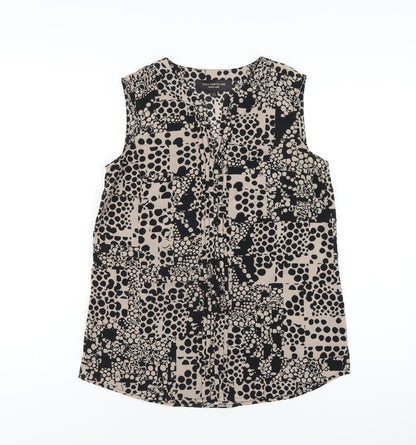Paul Costelloe Womens Black Geometric Polyester Basic Tank Size 10 V-Neck