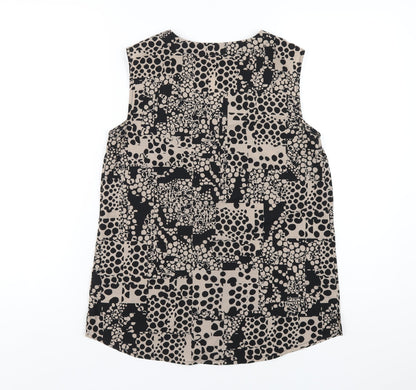 Paul Costelloe Womens Black Geometric Polyester Basic Tank Size 10 V-Neck