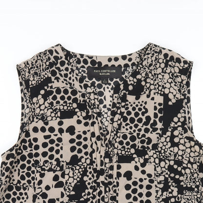 Paul Costelloe Womens Black Geometric Polyester Basic Tank Size 10 V-Neck
