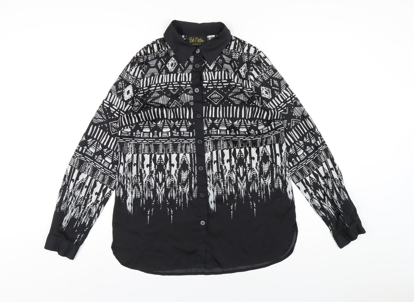 Womens UK Size XS Bob Mackie Black Basic Button-Up