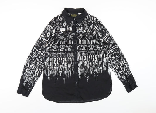Womens UK Size XS Bob Mackie Black Basic Button-Up