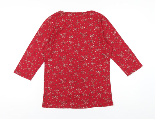 Bonmarché Womens Red Floral Polyester Basic T-Shirt Size S Scoop Neck
