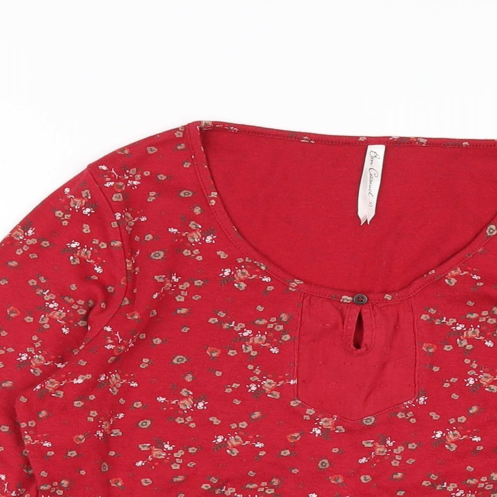 Bonmarché Womens Red Floral Polyester Basic T-Shirt Size S Scoop Neck