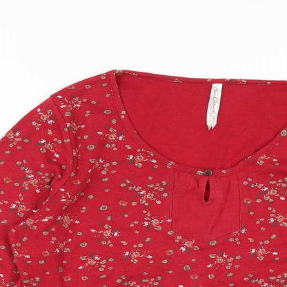 Bonmarché Womens Red Floral Polyester Basic T-Shirt Size S Scoop Neck