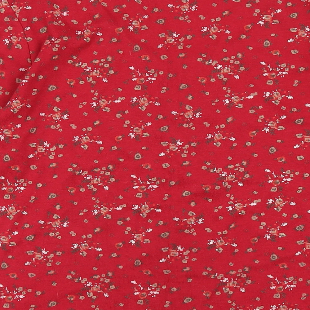 Bonmarché Womens Red Floral Polyester Basic T-Shirt Size S Scoop Neck