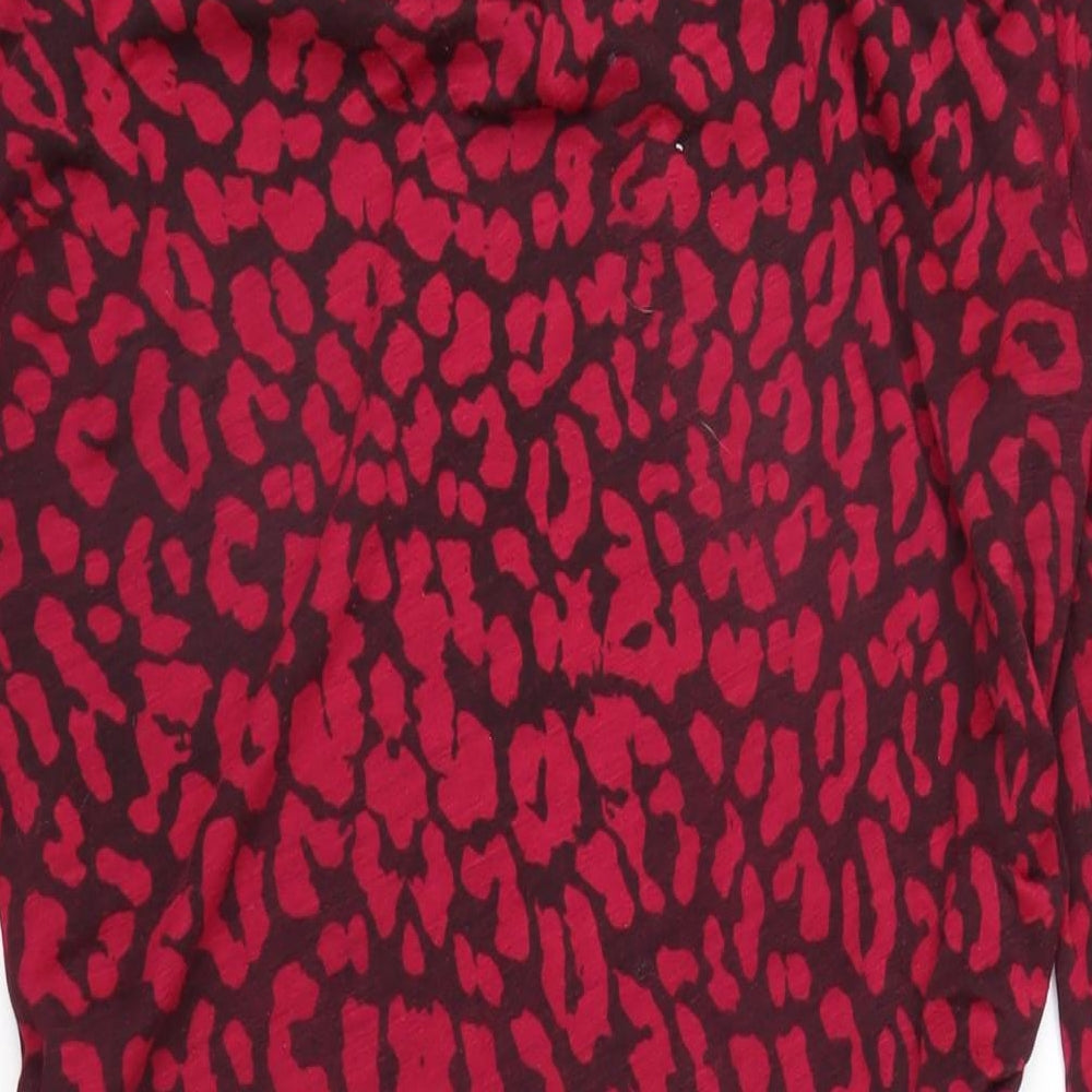 John Lewis Womens Pink Animal Print Wool Bodycon Size 14 Cowl Neck Zip