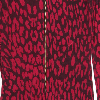 John Lewis Womens Pink Animal Print Wool Bodycon Size 14 Cowl Neck Zip