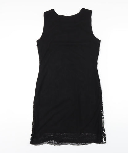 Izabel London Womens Black Geometric Nylon Tank Dress Size 8 Round Neck Pullover