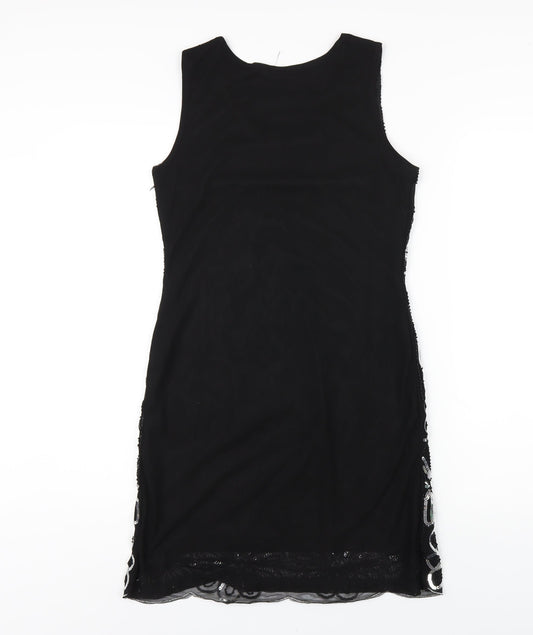 Izabel London Womens Black Geometric Nylon Tank Dress Size 8 Round Neck Pullover