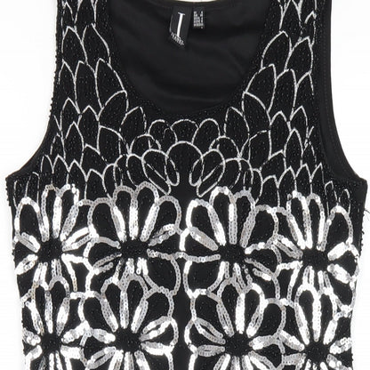 Izabel London Womens Black Geometric Nylon Tank Dress Size 8 Round Neck Pullover