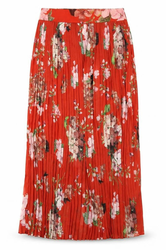 Urban Touch Womens Orange Floral Polyester Pleated Skirt Size 8 Zip