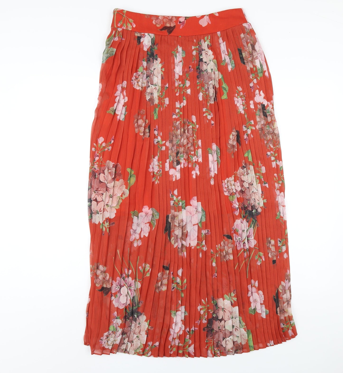 Urban Touch Womens Orange Floral Polyester Pleated Skirt Size 8 Zip