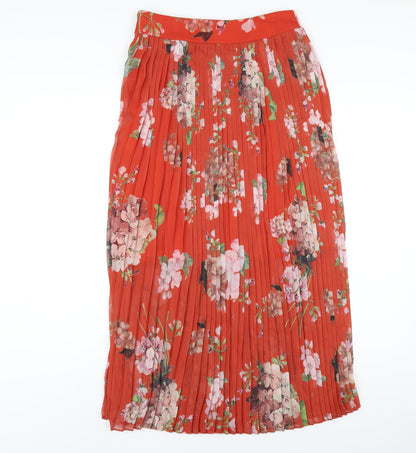 Urban Touch Womens Orange Floral Polyester Pleated Skirt Size 8 Zip