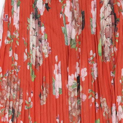 Urban Touch Womens Orange Floral Polyester Pleated Skirt Size 8 Zip