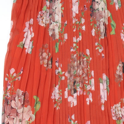 Urban Touch Womens Orange Floral Polyester Pleated Skirt Size 8 Zip