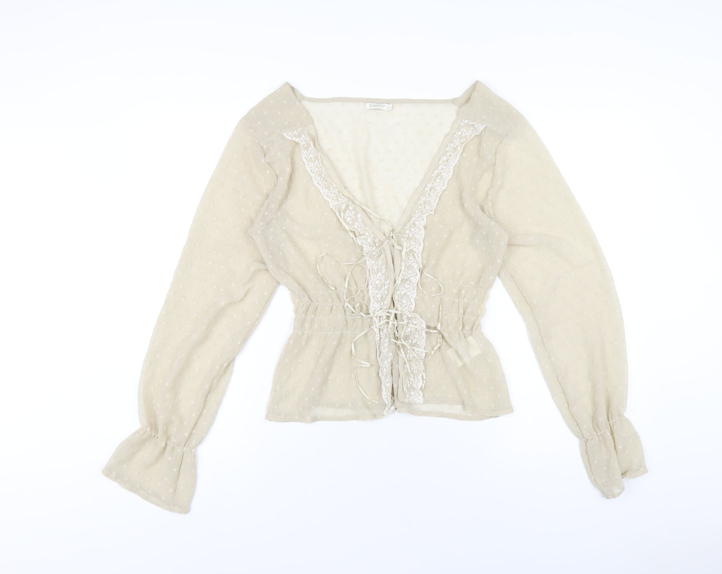 b.young Womens Beige Polyester Basic Blouse Size M V-Neck