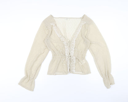 b.young Womens Beige Polyester Basic Blouse Size M V-Neck