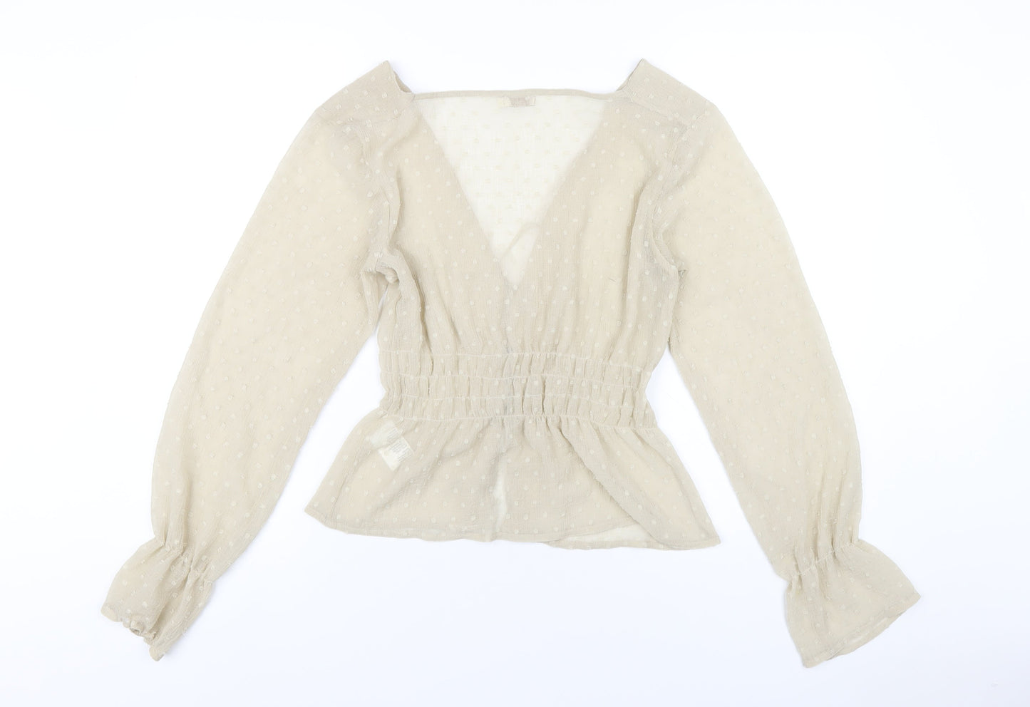 b.young Womens Beige Polyester Basic Blouse Size M V-Neck