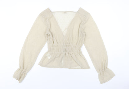 b.young Womens Beige Polyester Basic Blouse Size M V-Neck