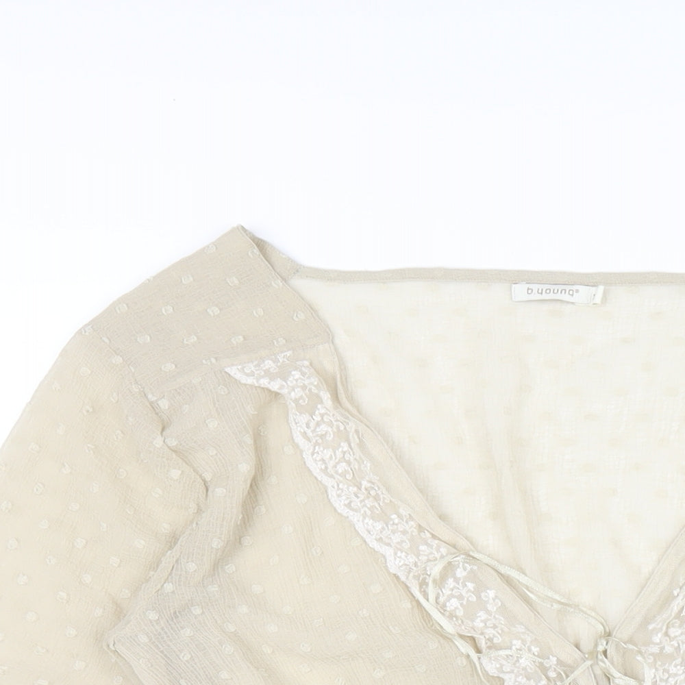 b.young Womens Beige Polyester Basic Blouse Size M V-Neck