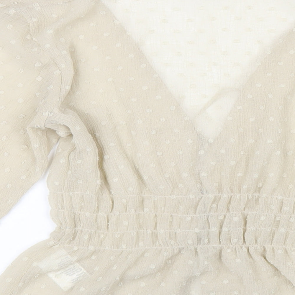 b.young Womens Beige Polyester Basic Blouse Size M V-Neck