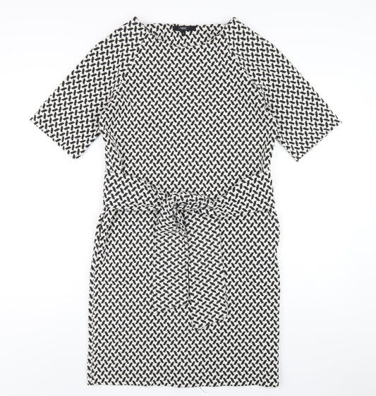 NEXT Womens Black Geometric Polyester A-Line Size 8 Round Neck Zip