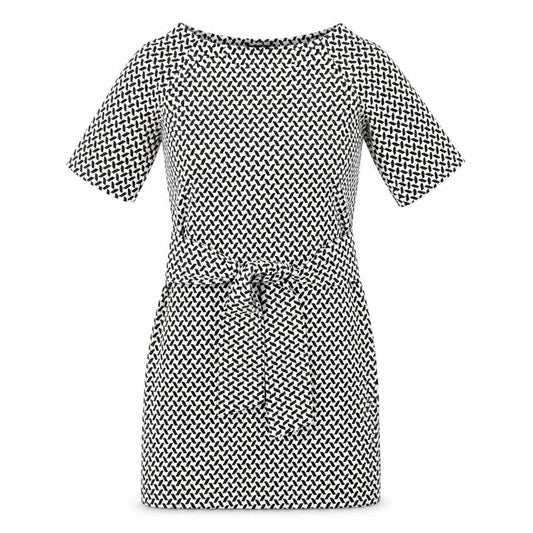 NEXT Womens Black Geometric Polyester A-Line Size 8 Round Neck Zip
