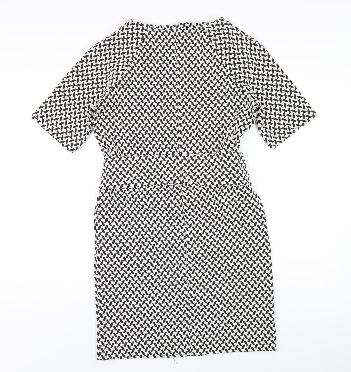 NEXT Womens Black Geometric Polyester A-Line Size 8 Round Neck Zip