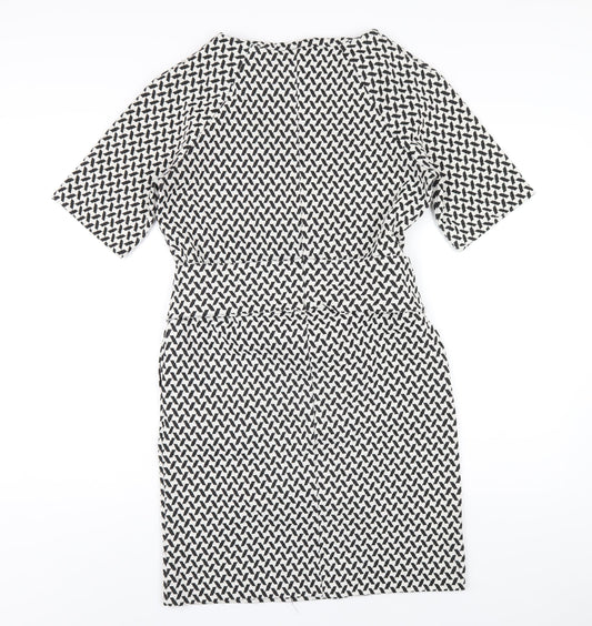 NEXT Womens Black Geometric Polyester A-Line Size 8 Round Neck Zip