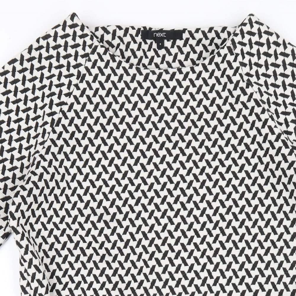NEXT Womens Black Geometric Polyester A-Line Size 8 Round Neck Zip