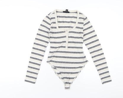 FOREVER 21 Womens Beige Striped Cotton Bodysuit One-Piece Size S Snap