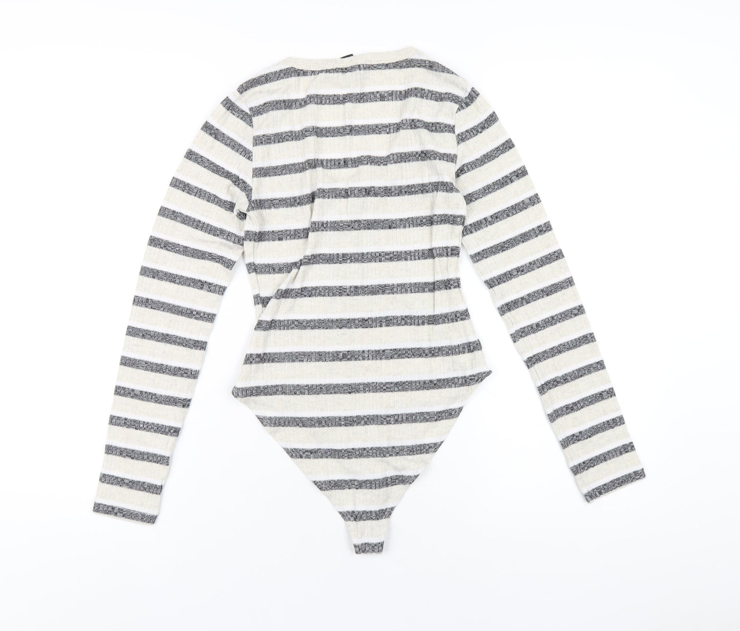 FOREVER 21 Womens Beige Striped Cotton Bodysuit One-Piece Size S Snap