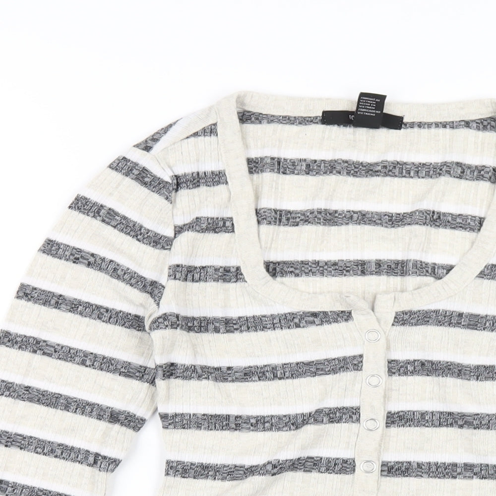 FOREVER 21 Womens Beige Striped Cotton Bodysuit One-Piece Size S Snap