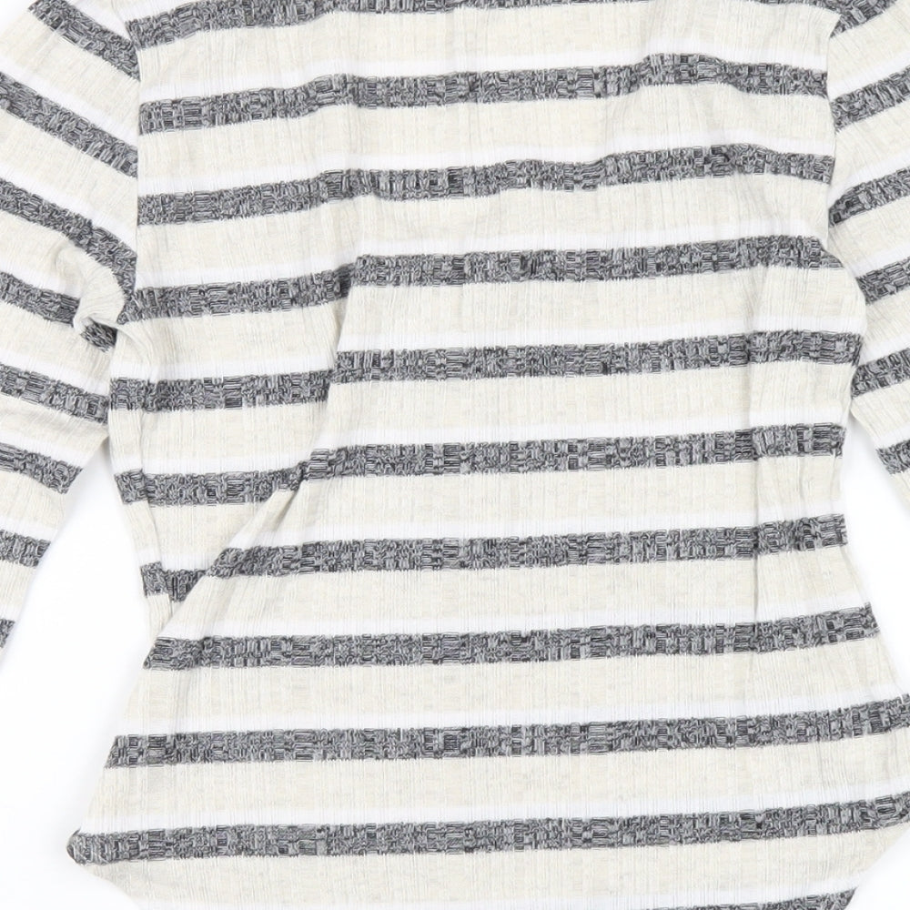 FOREVER 21 Womens Beige Striped Cotton Bodysuit One-Piece Size S Snap