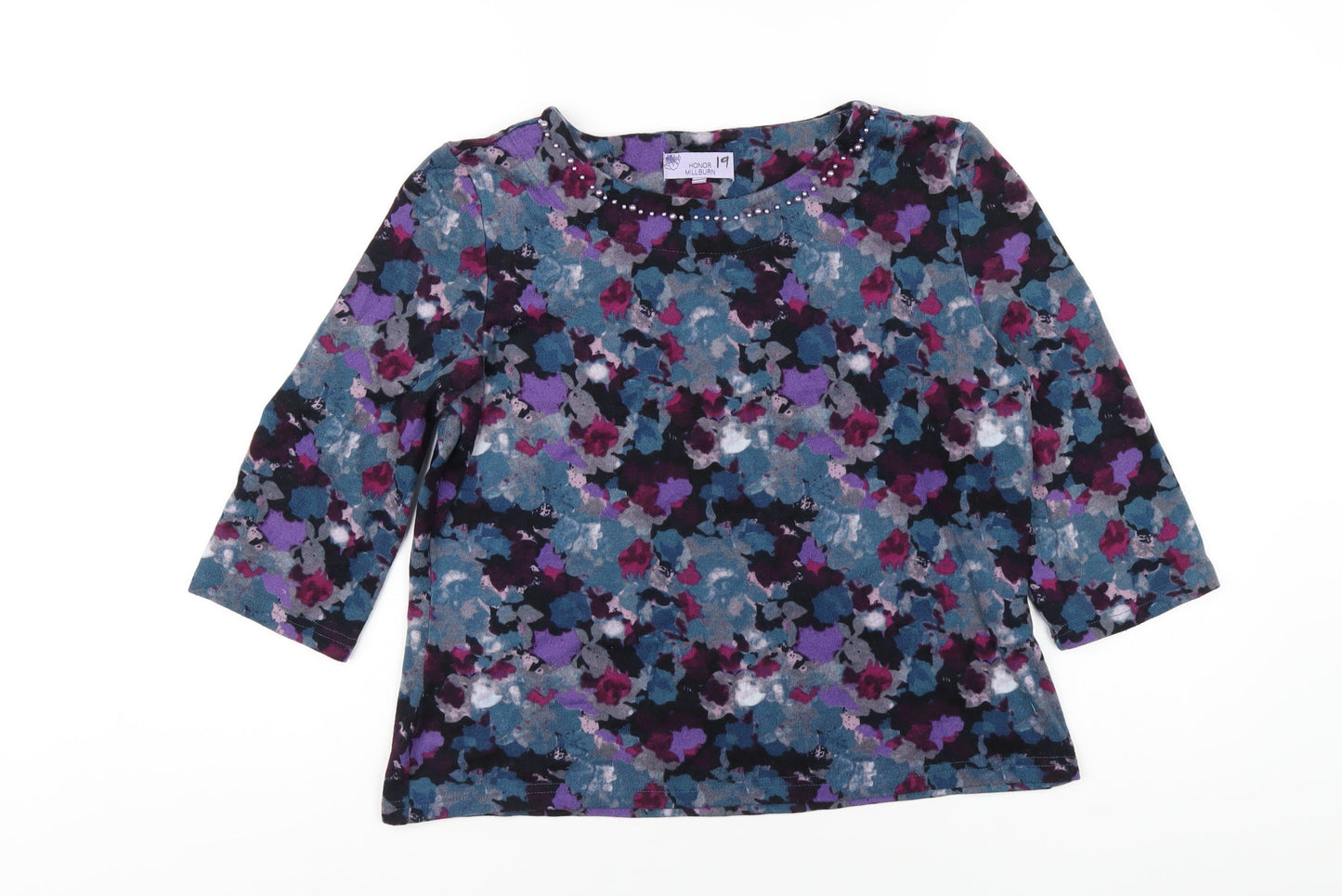 EWM Womens Multicoloured Polyester Basic T-Shirt Size 14 Round Neck - Beaded Neckline