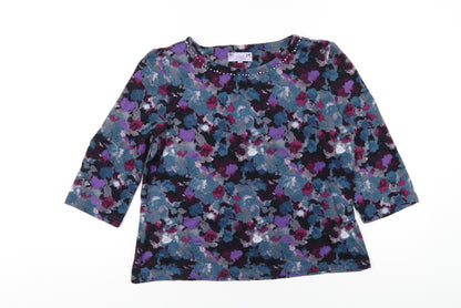 EWM Womens Multicoloured Polyester Basic T-Shirt Size 14 Round Neck - Beaded Neckline